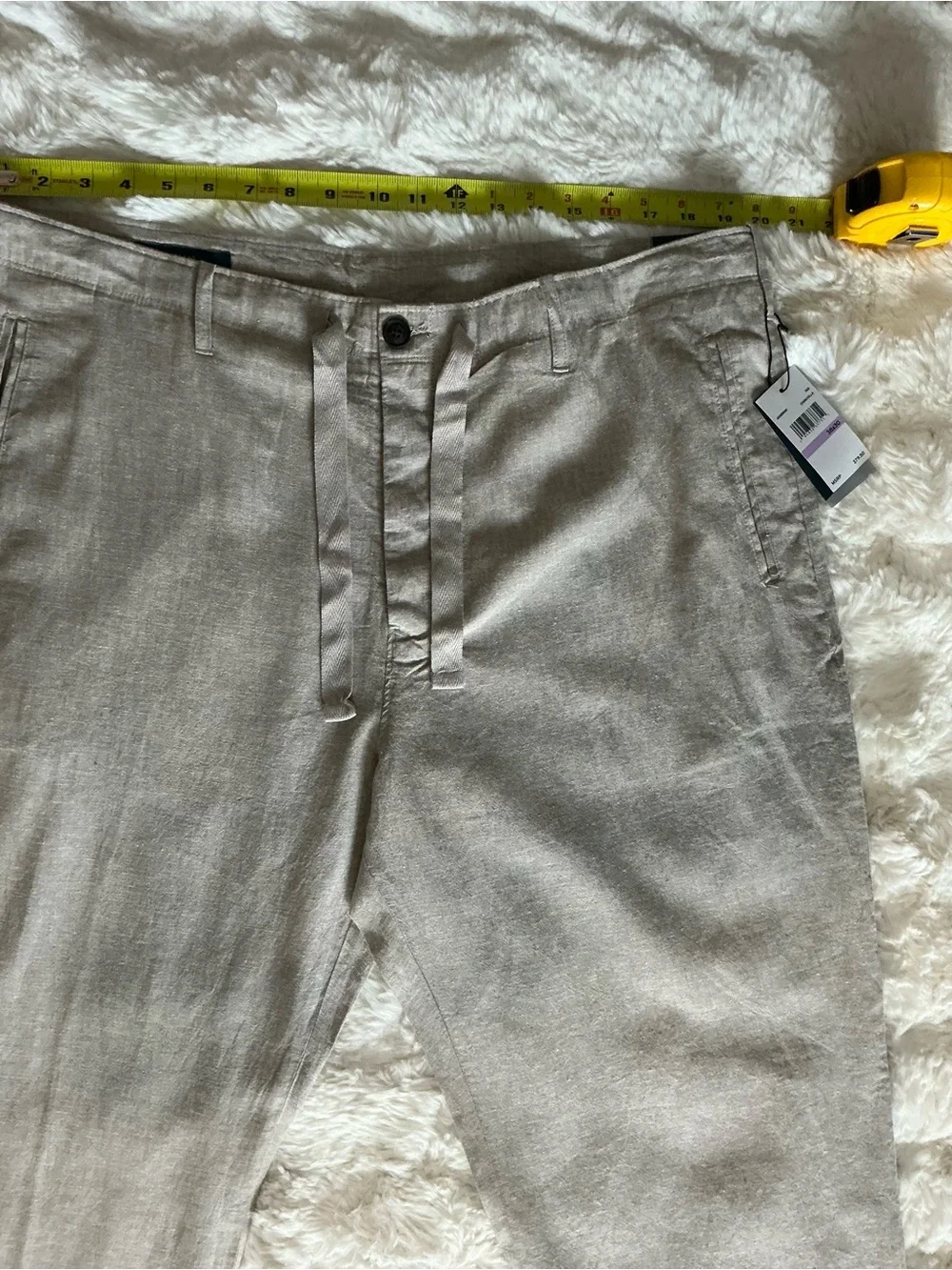 Perry Ellis Beige Drawstring Linen-Blend Chinos